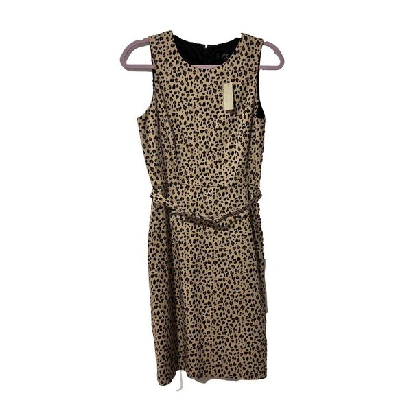 NWT J. Crew Womens Brown Black Leopard Print Belted Lined Sheath Dress Size 2 - Picture 1 of 7